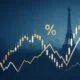 CAC 40 stock market chart overlay with Paris skyline and Eiffel Tower in a modern fintech illustration