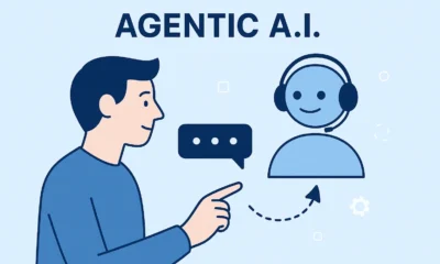 Illustration of an autonomous AI agent assisting a person with tasks on a computer.