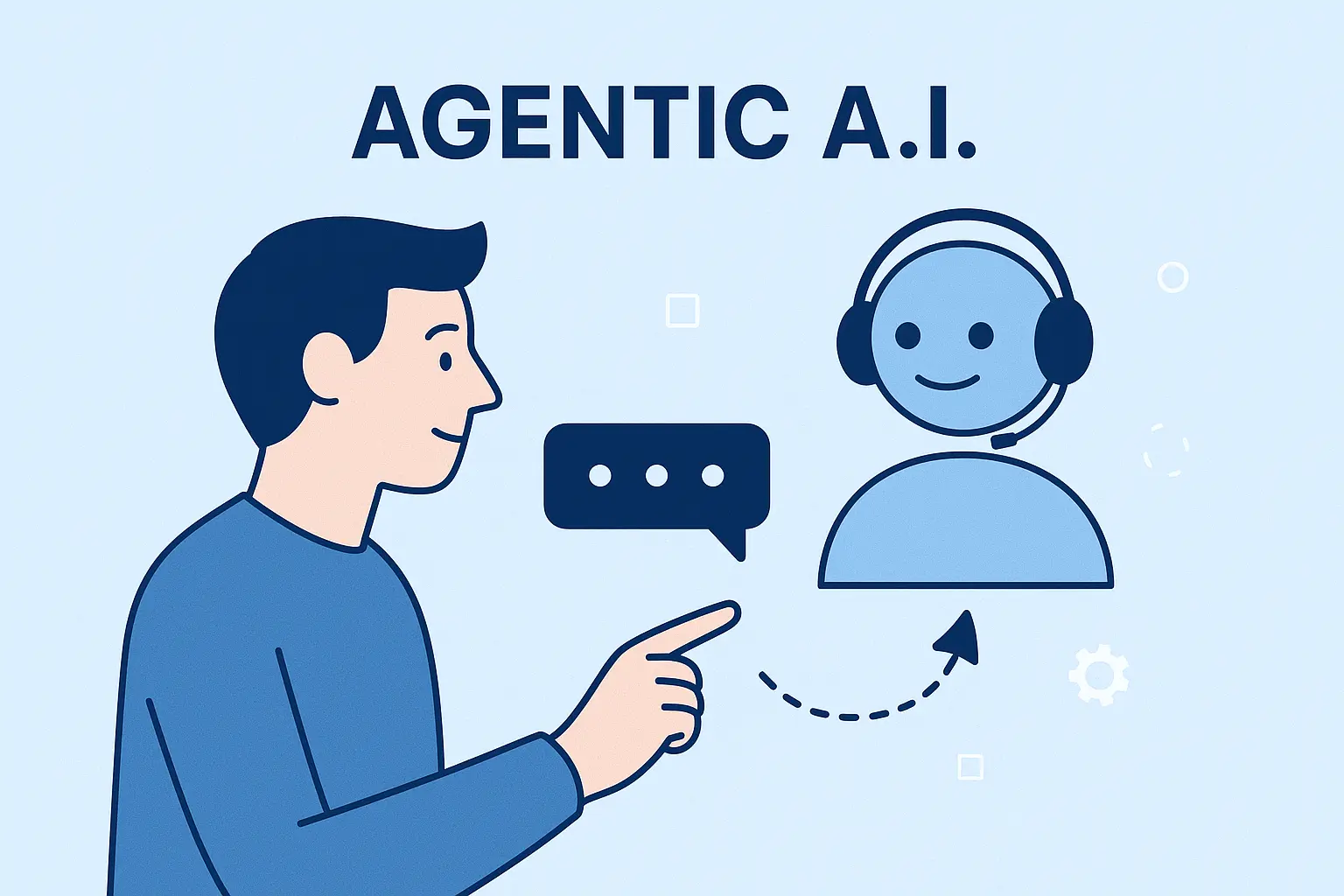 Illustration of an autonomous AI agent assisting a person with tasks on a computer.