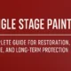 Single stage paint guide graphic with bold white text on a red background highlighting restoration, care, and protection information.