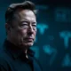 Elon Musk in a futuristic setting with abstract equations and neural patterns symbolizing intelligence, innovation, and problem-solving ability